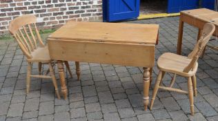 Pine kitchen table and two chairs