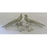 Pair of silver plate pheasants and other