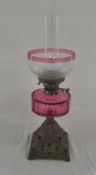 Cranberry glass oil lamp H 56 cm