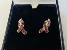 Pair of 9ct gold ruby and diamond earrin