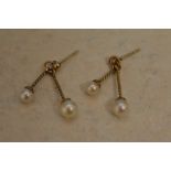 Pair of 9ct gold double pearl drop earri