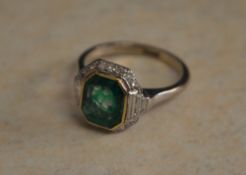 Green stone ring with diamonds, Ring Siz