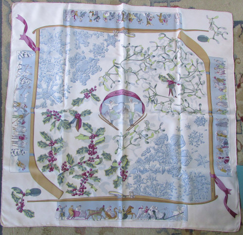 Boxed Hermes Paris silk scarf 'Niege de'