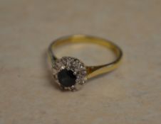 18ct gold sapphire and diamond cluster r