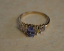 9ct gold Tanzanite and baguette cut diam