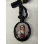 Whitby Jet mourning pendant on velvet ri