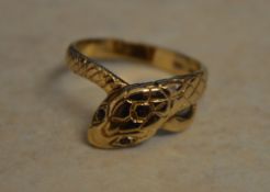 9ct gold ring in the form of a snake wit