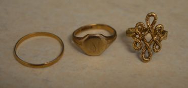 3 9ct gold rings, approx weight 9g