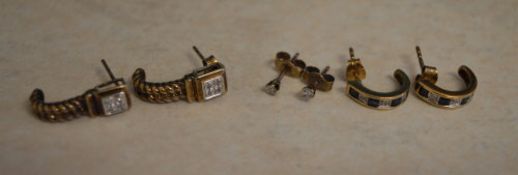 3 pairs of 9ct gold earrings, total appr