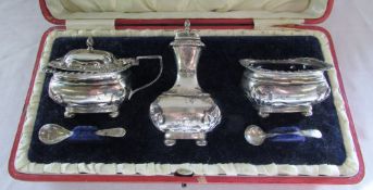 Art Nouveau silver 3 piece cruet set tul