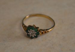 9ct gold emerald and diamond ring, appro