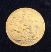 Edwardian 22ct gold full sovereign 1906
