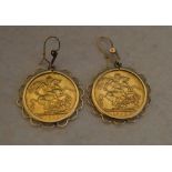 Pair of 1900 Full Sovereign earrings, ap