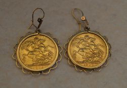 Pair of 1900 Full Sovereign earrings, ap