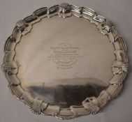 Silver Mappin & Webb salver raised on 3