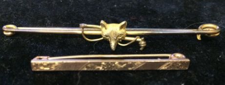 9ct gold stock pin & a rolled gold fox m