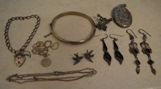 Various silver including a bangle, brooc