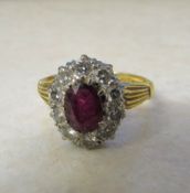 18ct gold ruby and diamond ring, ruby 0.