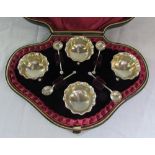 Cased silver open salts with spoons (inc