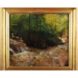 Erich Wagner 1927: oil on panel, waterfall, 15" x 17 1/2", in gilt frame