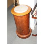 A Victorian mahogany circular pot cupboard with white marble top