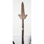 A ceremonial spear of 17th Century design with turned wood shaft, 66" long overall