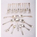 A number of mainly 19th Century fiddle and Old English pattern silver flatware, 9.7oz troy approx