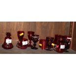 A 19th Century ruby glass scent decanter and thirteen ruby drinking glasses, various