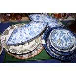 Three oriental porcelain bowls, various, a blue and white transfer decorated part supper set and