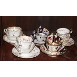 Five 19th Century bone china trios