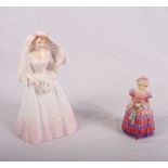 A Royal Doulton china figure "The Bride" HN2166 and a smaller figure "The Little Bridesmaid" HN1433