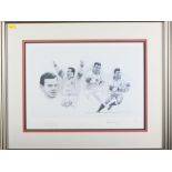 A limited edition print of Will Carling, a framed print, "Golden Hours", and an oriental embroidered