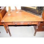 A 19th Century pine rectangular side table, fitted frieze drawer, on turned supports, 48" x 30"