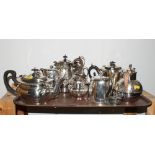 Two three-piece silver plated teasets and other hollow ware