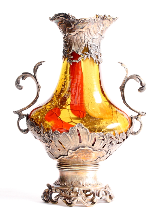A 19th Century crackle glass vase in the manner of Francois-Eugene Rousseau, in shades of yellow and