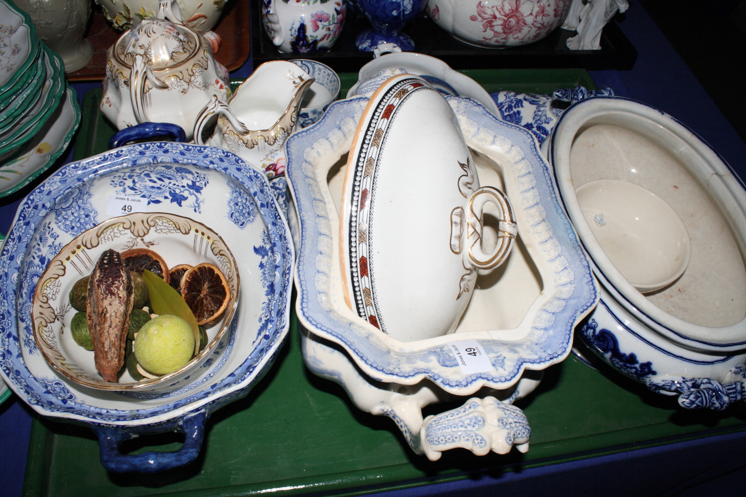 Four blue and white tureens, a number of covers and other items of decorative china