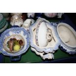 Four blue and white tureens, a number of covers and other items of decorative china