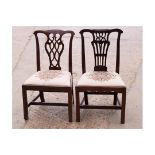 A Chippendale design mahogany dining chair with pierced splat and floral tapestry seat, on square