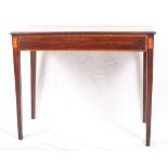A George III mahogany rectangular side table, on square taper supports, 36" wide (leg restored)
