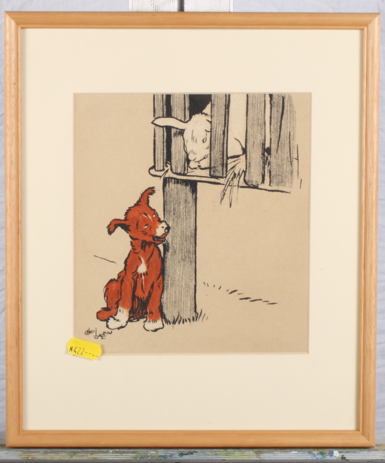 Three framed Vanity Fair cartoons, a framed Cecil Aldin print of a dog and a large collection of