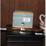A shagreen playing card box, a souvenir from Sorrento wooden letter opener and an oriental shallow