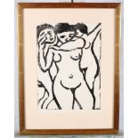 After Maurice Vlaminck: woodcut, nude "Au Bordel 1905", 9 1/2" x 7", in gilt frame