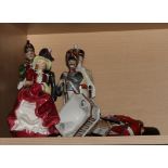 A Royal Doulton china figure, "Top o' the Hill" HN1834, and five continental porcelain figures of