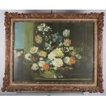 A coloured print, basket of flowers in ornate gilt frame, and three framed limited edition
