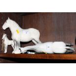 A Beswick china model of a dapple grey shire horse and a similar figure of a mare and foal (mare