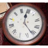 A 19th Century circular dial wall clock with brass fusee movement, 15" dia, and a similar wall clock