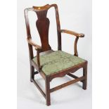 A late Georgian fruit wood elbow chair with drop-in seat (cut down)