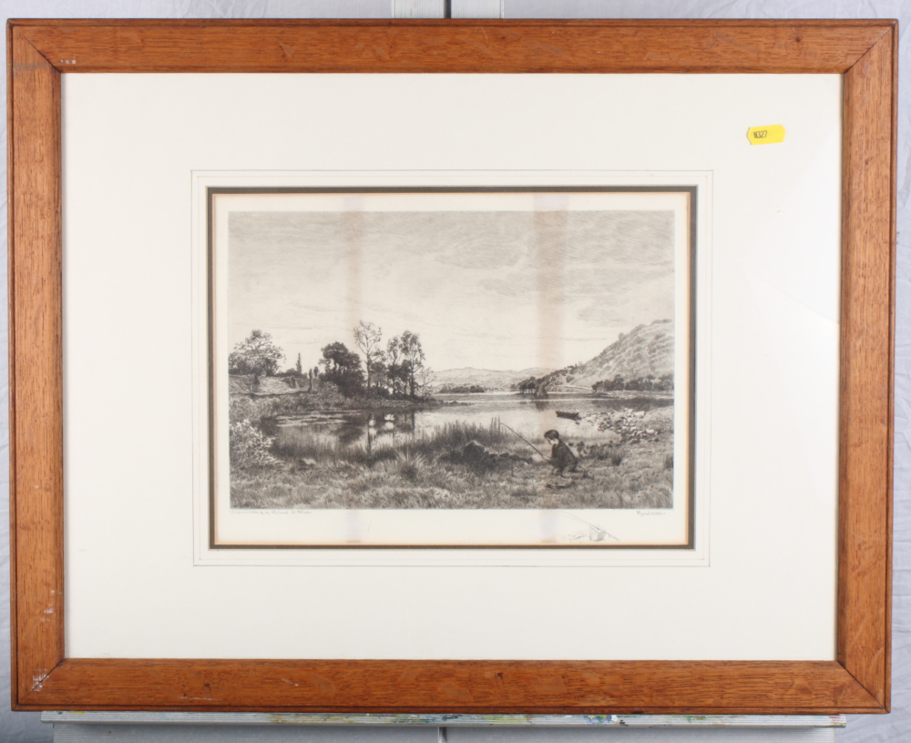 Fred Slocombe: etching, two ladies on a track collecting firewood, 14" x 21", in silvered frame, and - Image 2 of 2