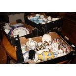 Three boxes of decorative china plates, part teasets, etc, by Foley, Royal Doulton, Shelley and