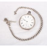 A gentleman's pocket watch in 935 standard case with graduated silver curb link watch chain
